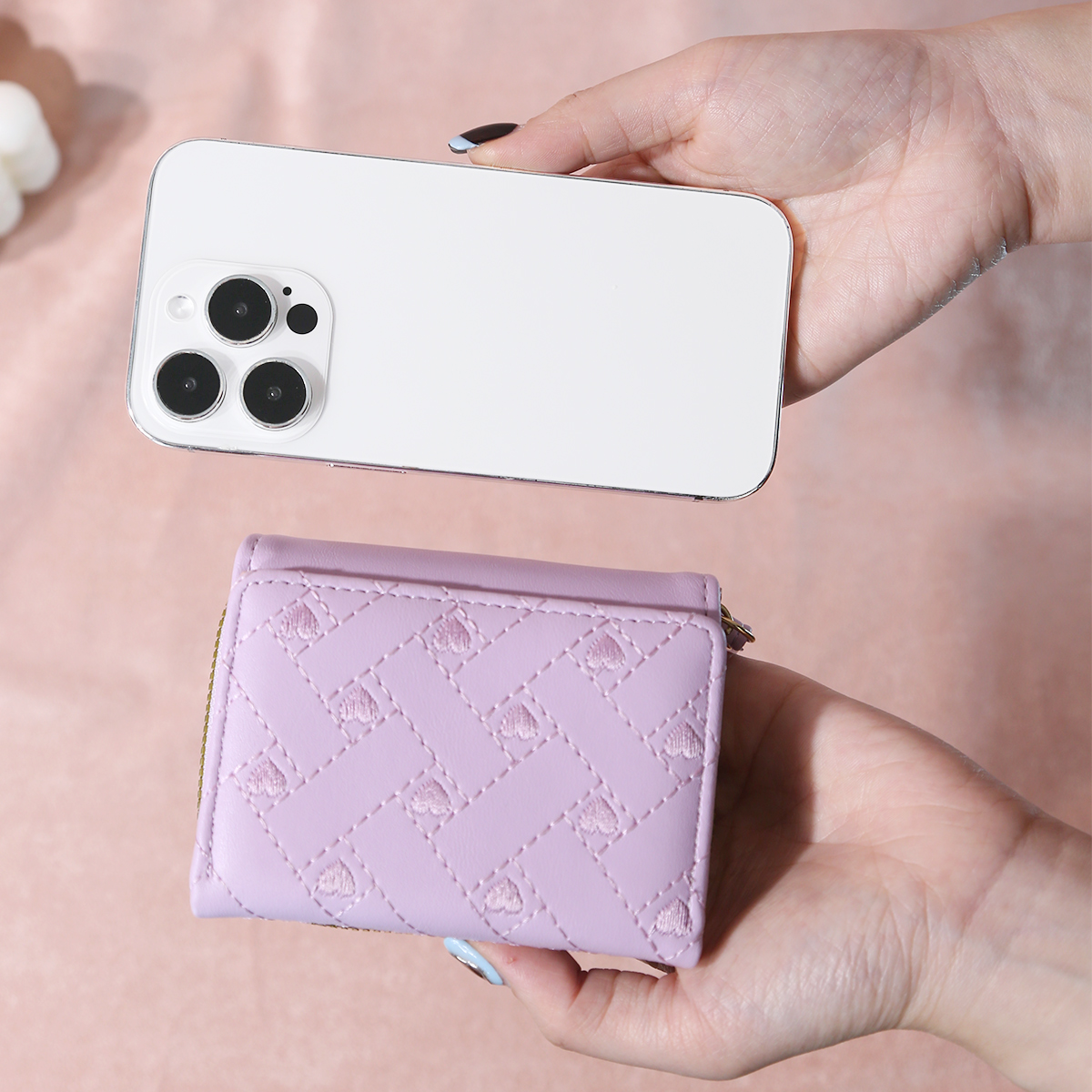 Women's Short Embroidered Love ZeroWallet Zipper Buckle Large Capacity CardBag Versatile Fashion Simple