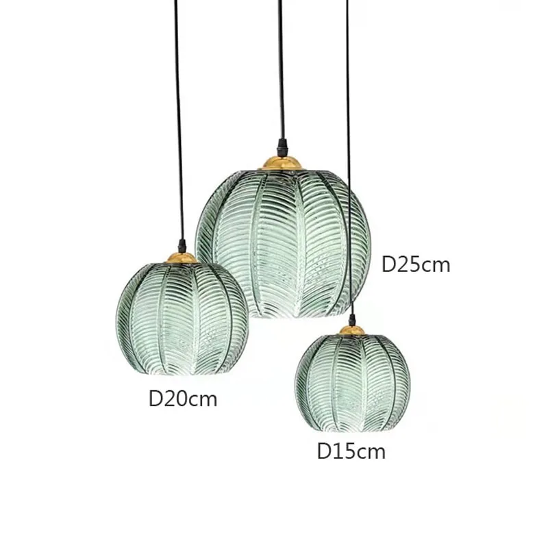 Nordic Glass Pendant Light Green Leaf Pattern Iluminação Para Sala De Estar Sala De Jantar Quarto De Estudo Do Hotel Interior Luminária Decorativa