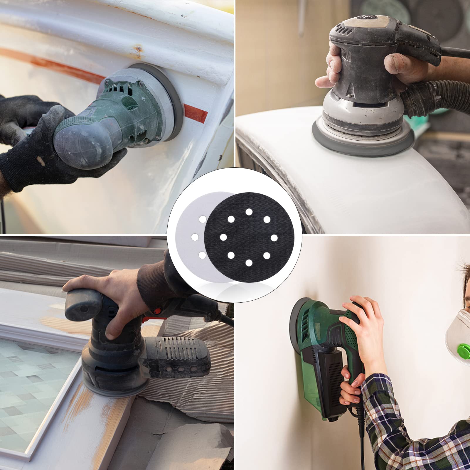 6 Pack Interface Pads 5 Inch 8 Hole Hook and Loop Soft Sponge Foam Sanding Interface Pad for Orbital Sander Automotive Polishing