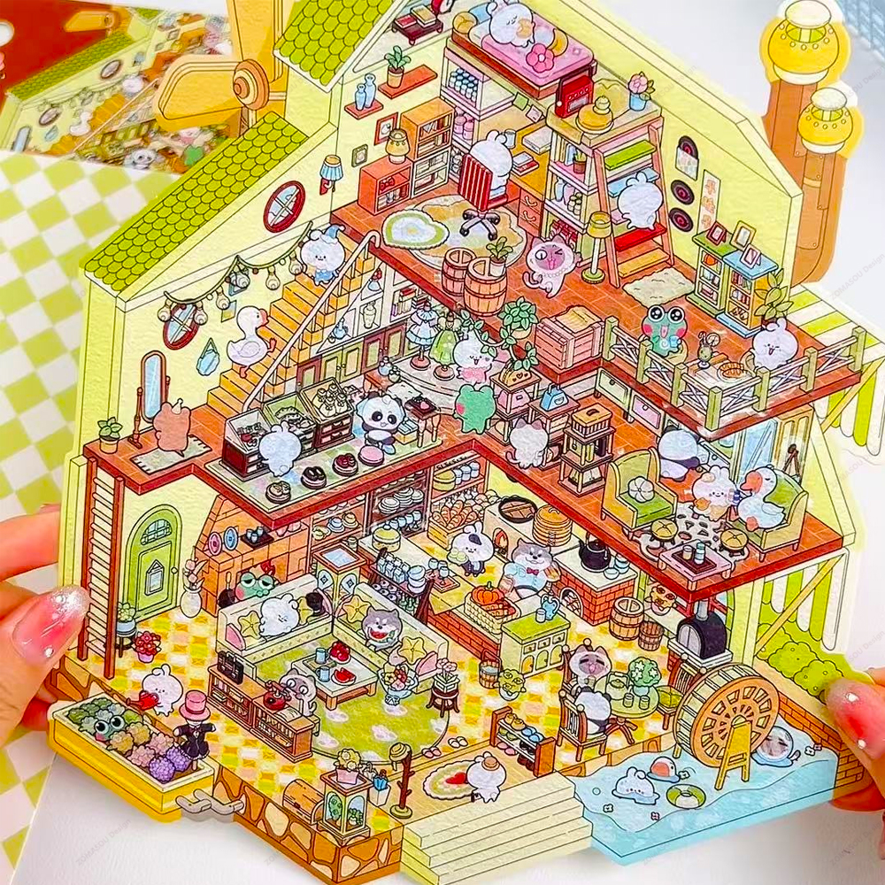 Plus Size Castle Theme Miniature Scene Sticker 2.5D 3D Landscaping Stickers Visual Stacking Stickers Christmas Gift for Children