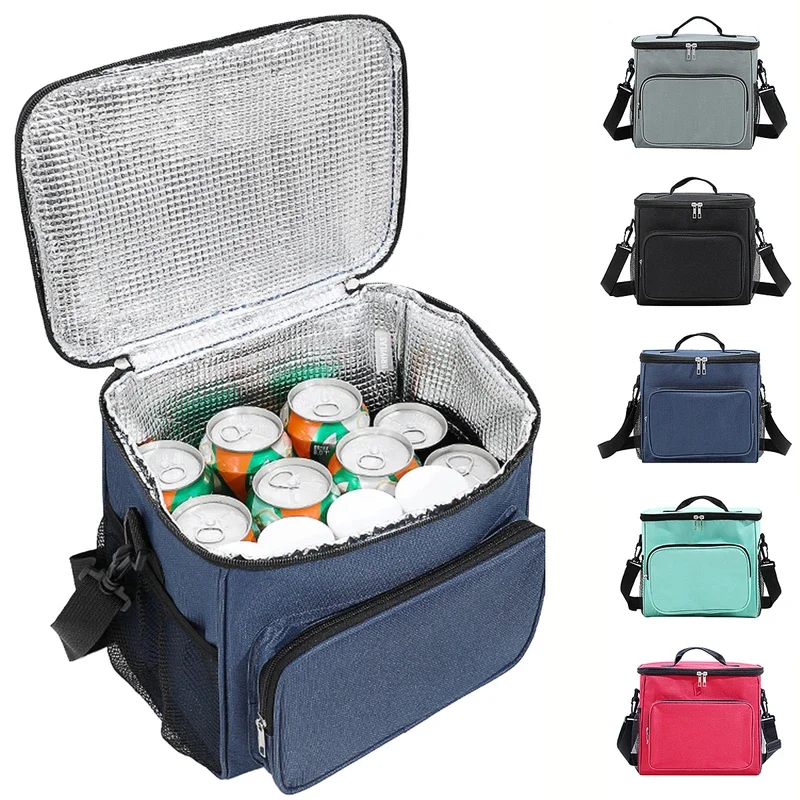 Bolsa de almuerzo portátil, caja térmica para comida, duradera, impermeable, refrigerador de oficina, lonchera con correa ajustable para el hombro, funda aislante. ZMT