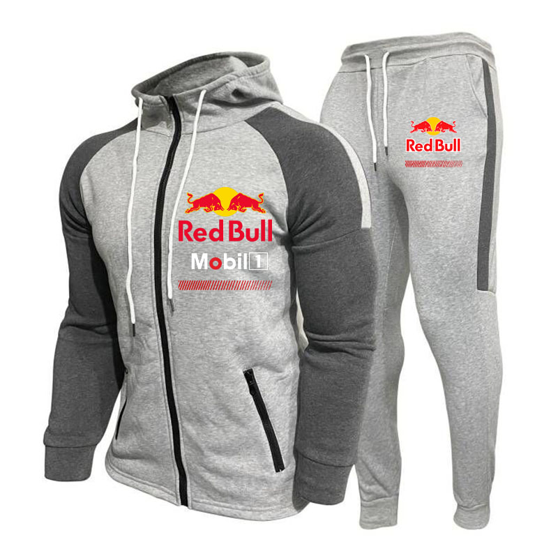 Red Bull Men's Racing Suit Outdoor Quick-Drying Comfortable Oversized Hooded Jacket Fitness Sweatpants Two-Piece Training Set