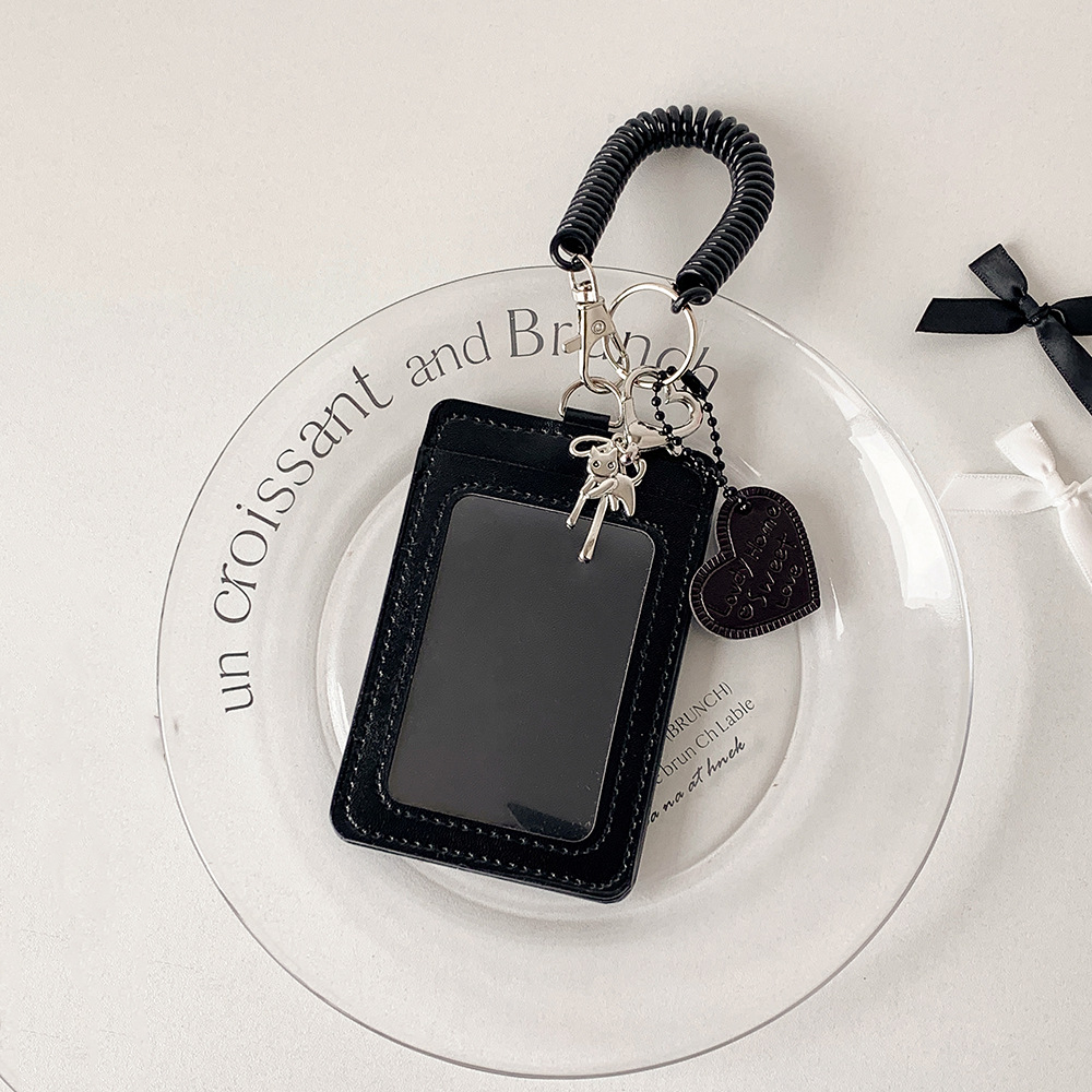 Leather Card Holder ID Card Storage Protective Case Keyring Accessory Backpack Mini Accessory ID Card Holder