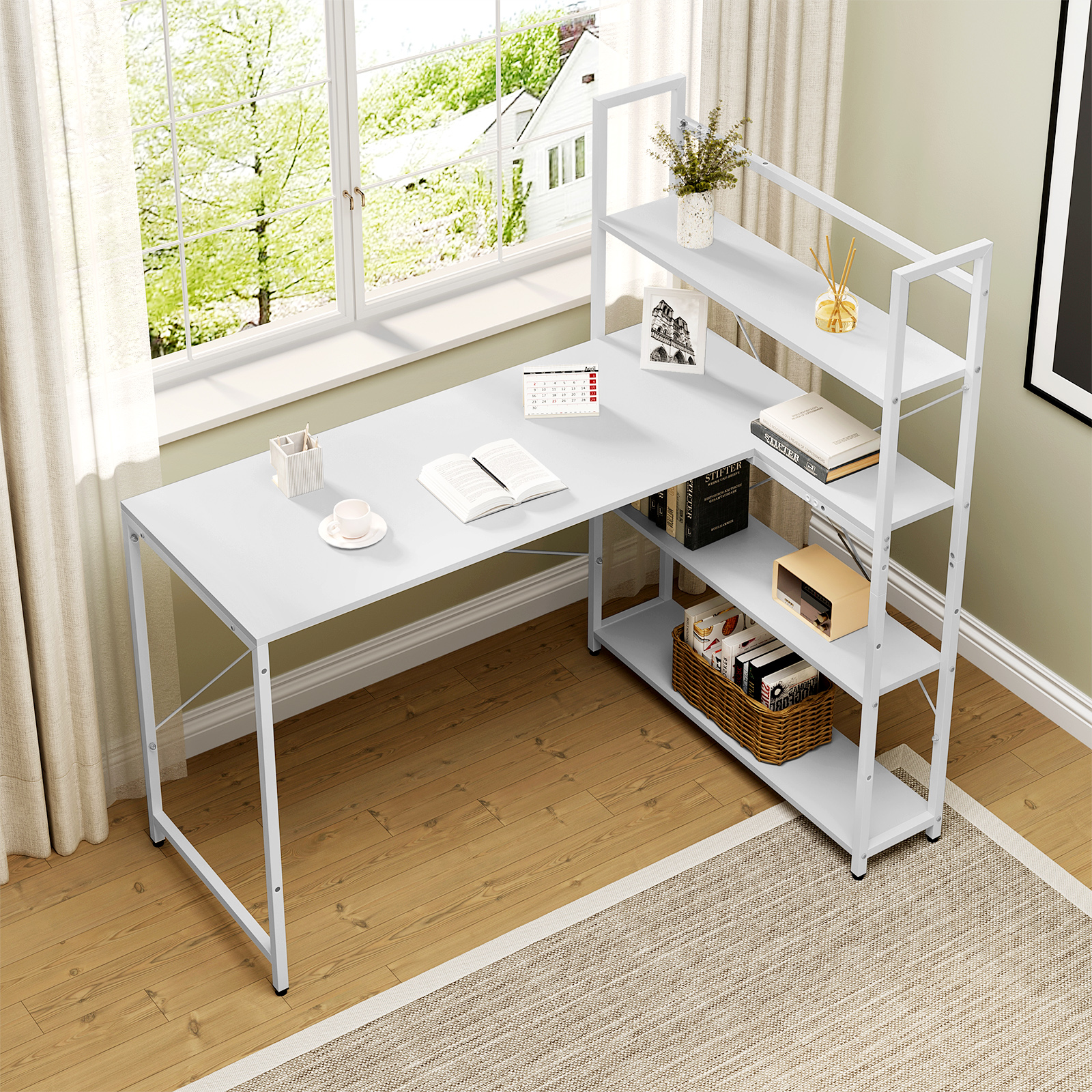 WOLTU L-förmiger Büroschreibtisch mit Ablagefach, 120 x 80 x 128,5 cm, Arbeitstisch, Computertisch zum Schreiben, Lernen, Arbeitsplatz, Zuhause