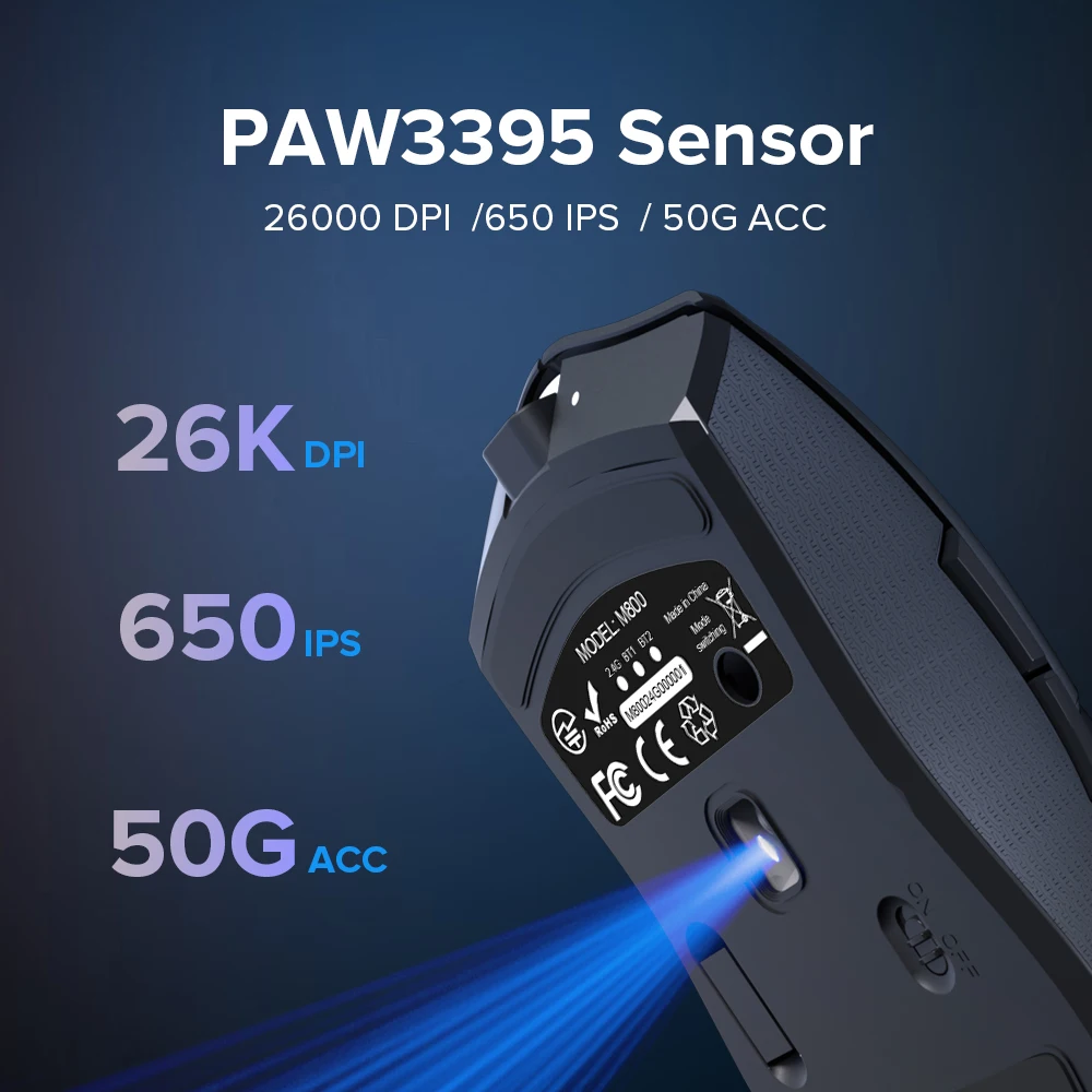 Ratón inalámbrico para juegos Delux M800 PAW3395, luz RGB, 26000DPI, con cable, programable, ergonómico, recargable, para PC, portátil y Gamer