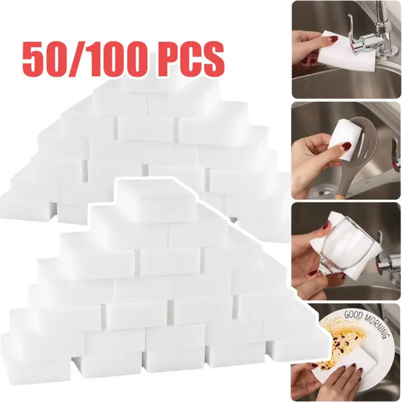 Lote de 100 esponjas de melamina para cocina, oficina, baño, esponjas de limpieza portátiles, 10x6x2cm