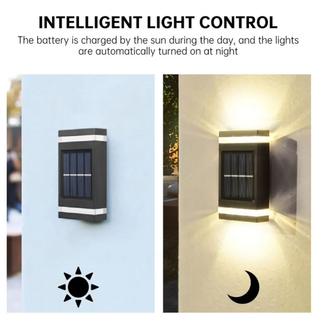 Lampada da parete solare lampada da esterno impermeabile ad energia solare su e giù illumina la decorazione dell'iarda del giardino di casa all'esterno delle luci solari