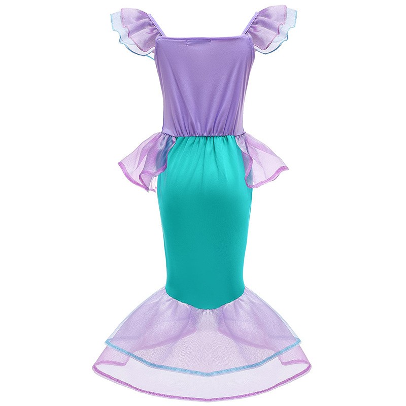 Classico costume da principessa Ariel della sirenetta Abito viola estivo per ragazze Set di costumi da bagno per feste di compleanno di carnevale con sirena cosplay