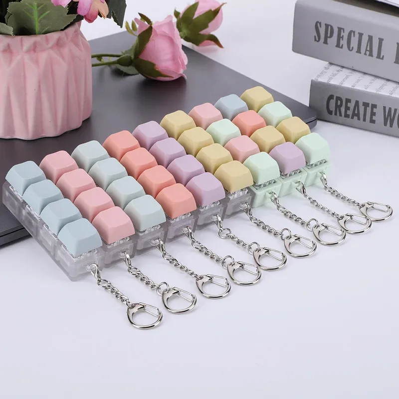 Chaveiro de interruptor de teclado mecânico - brinquedo fidget de 4 teclas para alívio do estresse, presente sensorial de pressão DIY para adultos