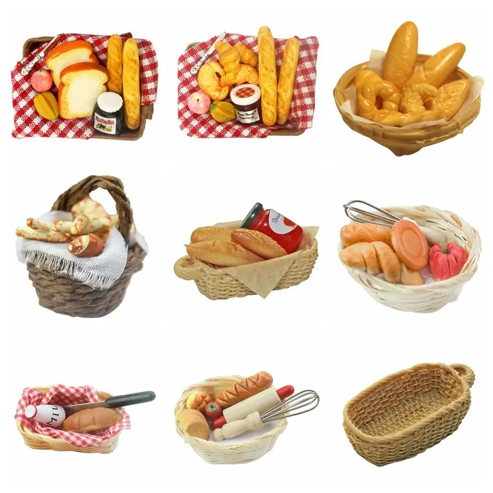 Mini comida para muñecas, casa de muñecas en miniatura, cesta de pan, simulación de comida, modelo de juguetes, Decoración de casa de muñecas, miniaturas a escala 1 :6 /1: 12