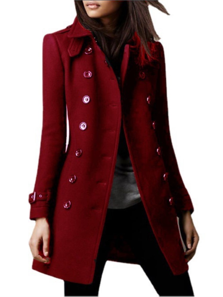 Winter-Damen-Wolljacken, zweireihig, mit Klappe und Revers gefüttert, Mantel, solide, schlanke, elegante Damen-Oberbekleidung 2024