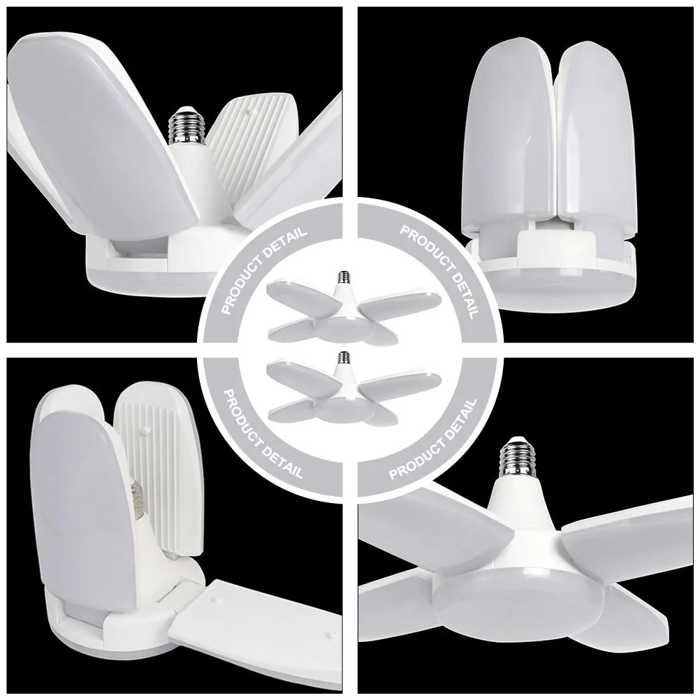 2 szt. Regulowane lampy LED do garażu z 4 panelami, 6500K, gwint E27, bez potrzeby użycia narzędzi, łatwa instalacja, składane panele, lampy do garażu z 4 panelami
