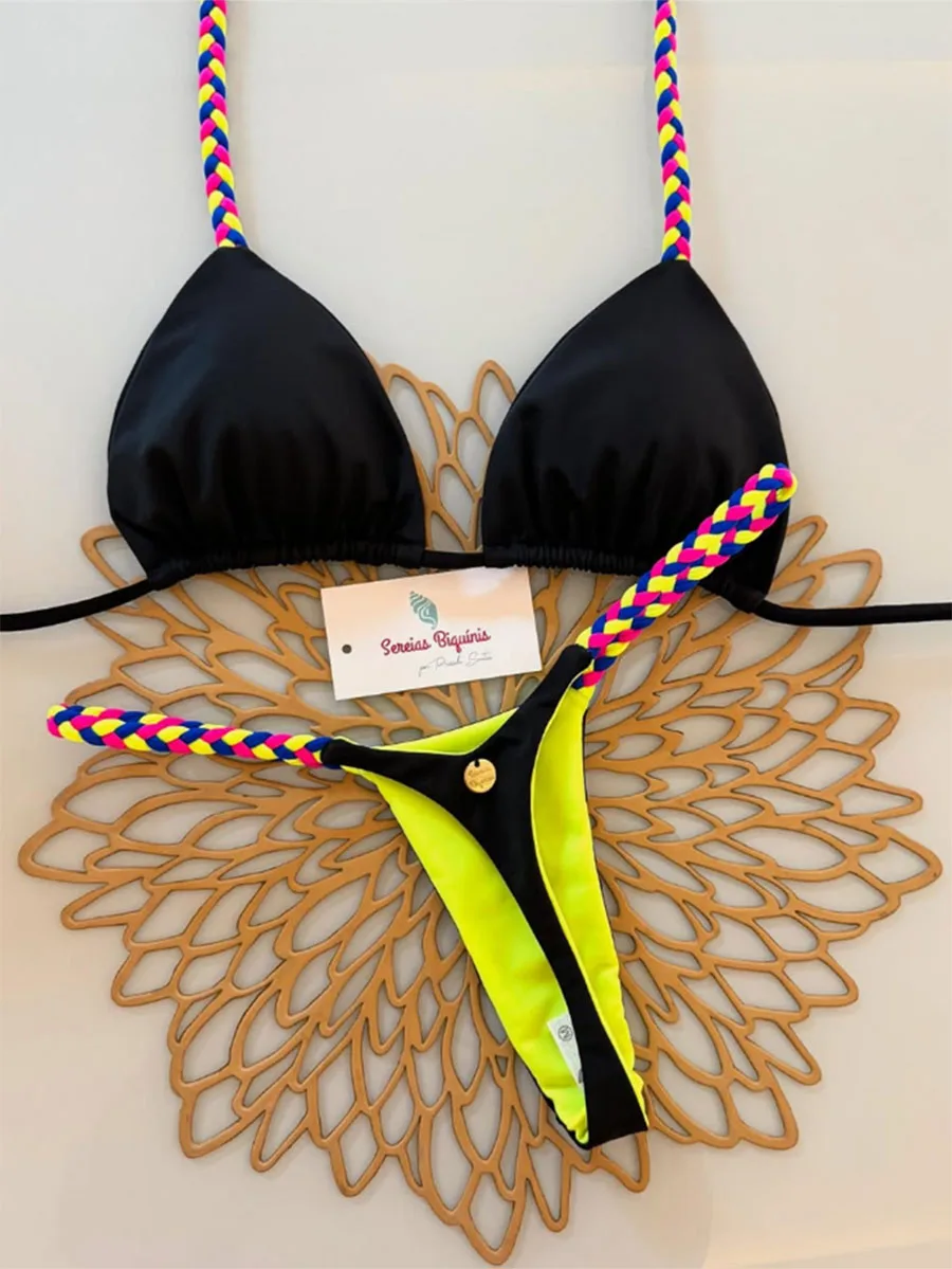 Mikro Bikini 2025 Damski Strój Kąpielowy Nowy Seksowny Kostium Kąpielowy Bikini Wiązane na Szyi Brazylijskie Biquini Damskie Stringi Strój Plażowy na Imprezę