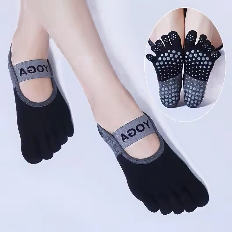 통기성 요가 양말 실리콘 미끄럼 방지 피트니스 양말, 코튼 스포츠 5 발가락 양말, 필라테스 발레 피트니스 양말, 1 쌍