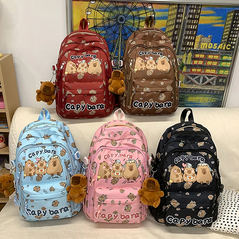 Simpatico zaino Capybara Cartoon Zaino di grande capacità per ragazze Ragazzi Studenti Adolescenti Zaini per bambini primari