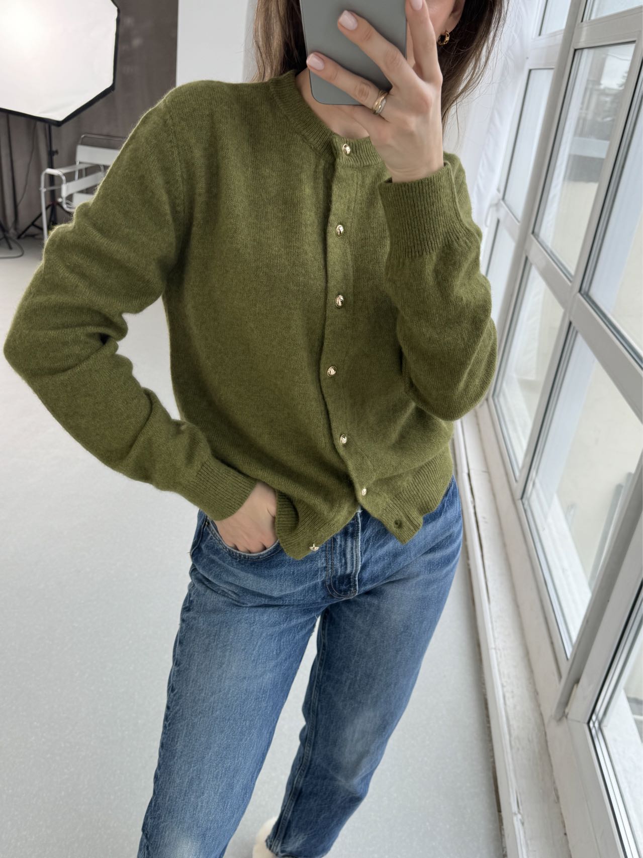 Autumn Women's Casual Wool Solid Color Round Neck Long Sleeve Loose Cardigan Sweater