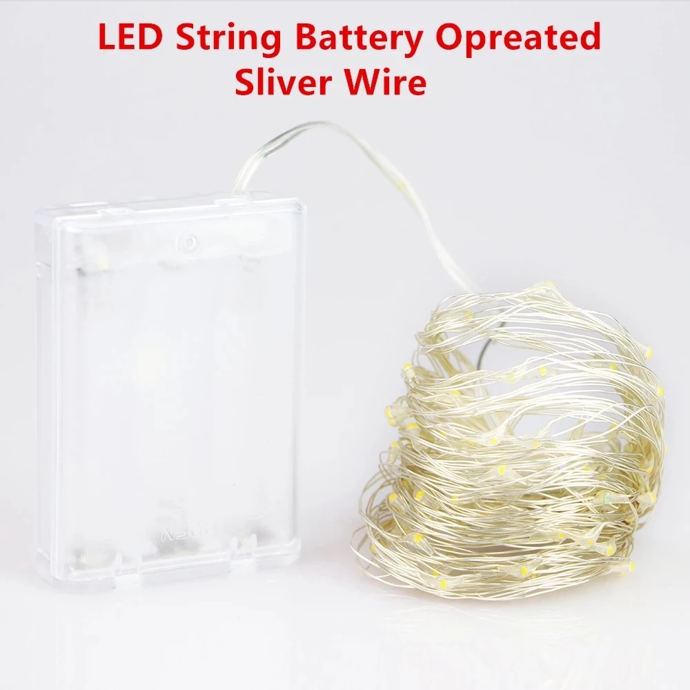 Led 스트링 구리 와이어, 3XAA 배터리 작동, 크리스마스 웨딩 파티 장식, 100Led 스트링 요정 조명, 2M, 5M, 10M