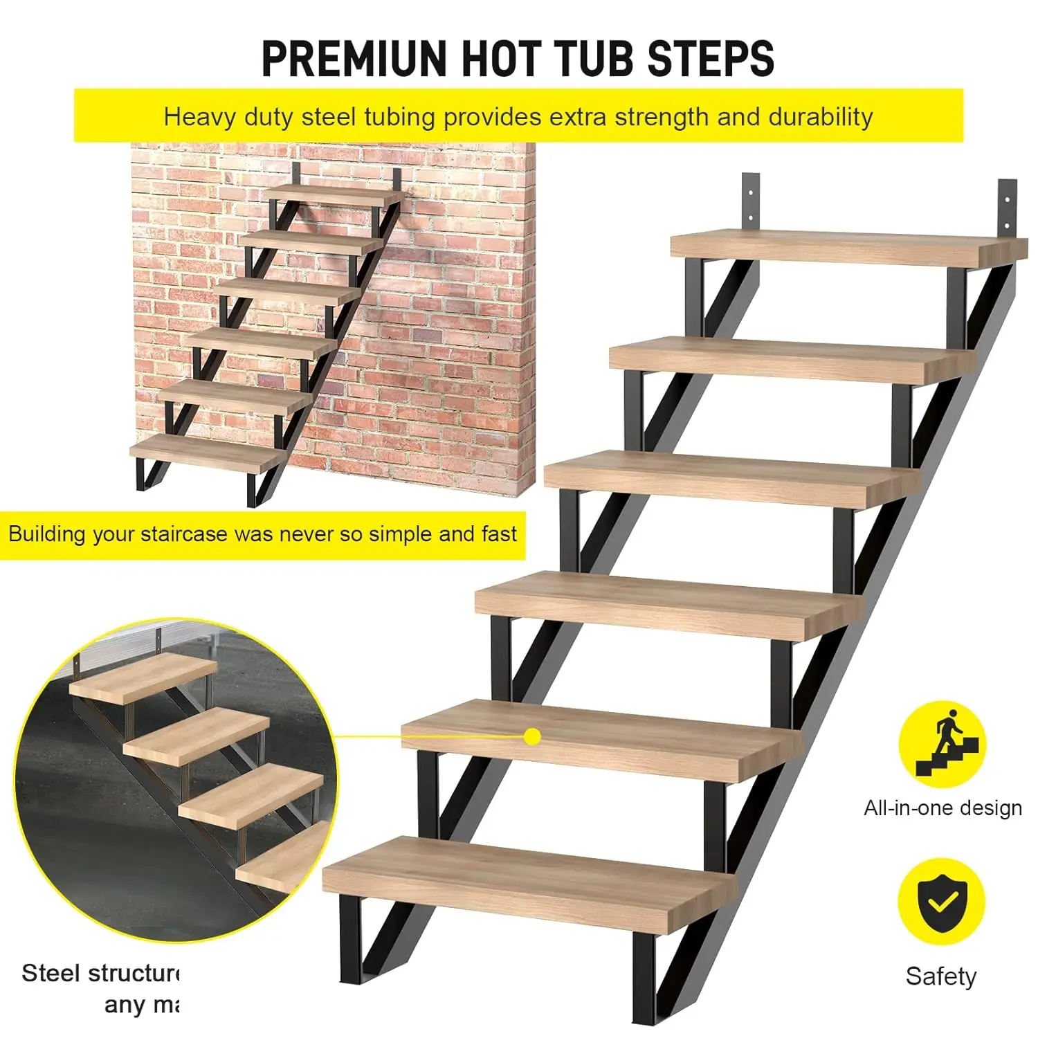 Steel Stair Step Riser 6 Step for Deck Height 49.4 Inches Metal Stair Stringer Step Stringer Support Connector Frame Bracket