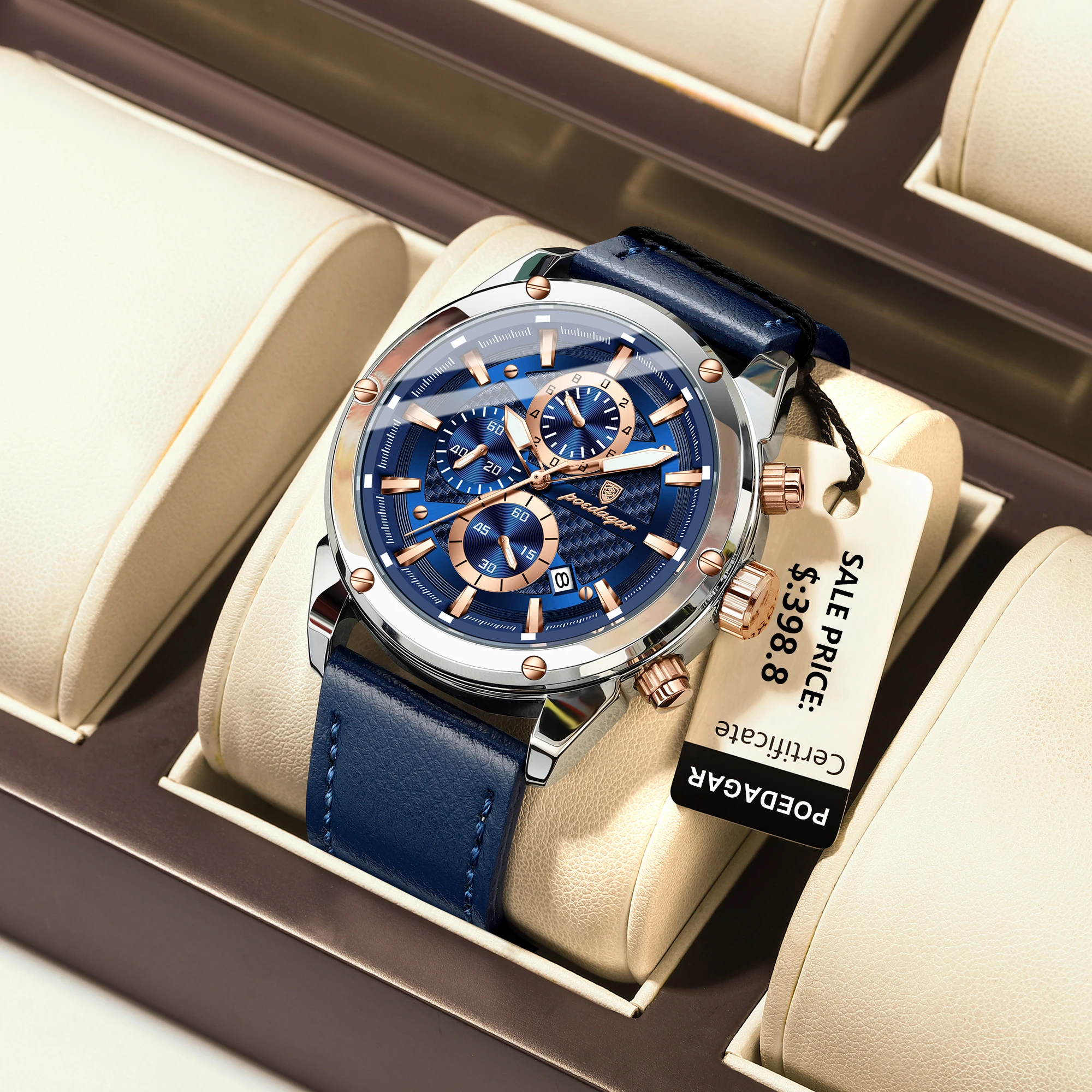 Reloj de pulsera POEDAGAR deportivo de lujo para hombre, Reloj militar de cuarzo para hombre, cronógrafo luminoso resistente al agua con fecha, relojes de cuero para hombre