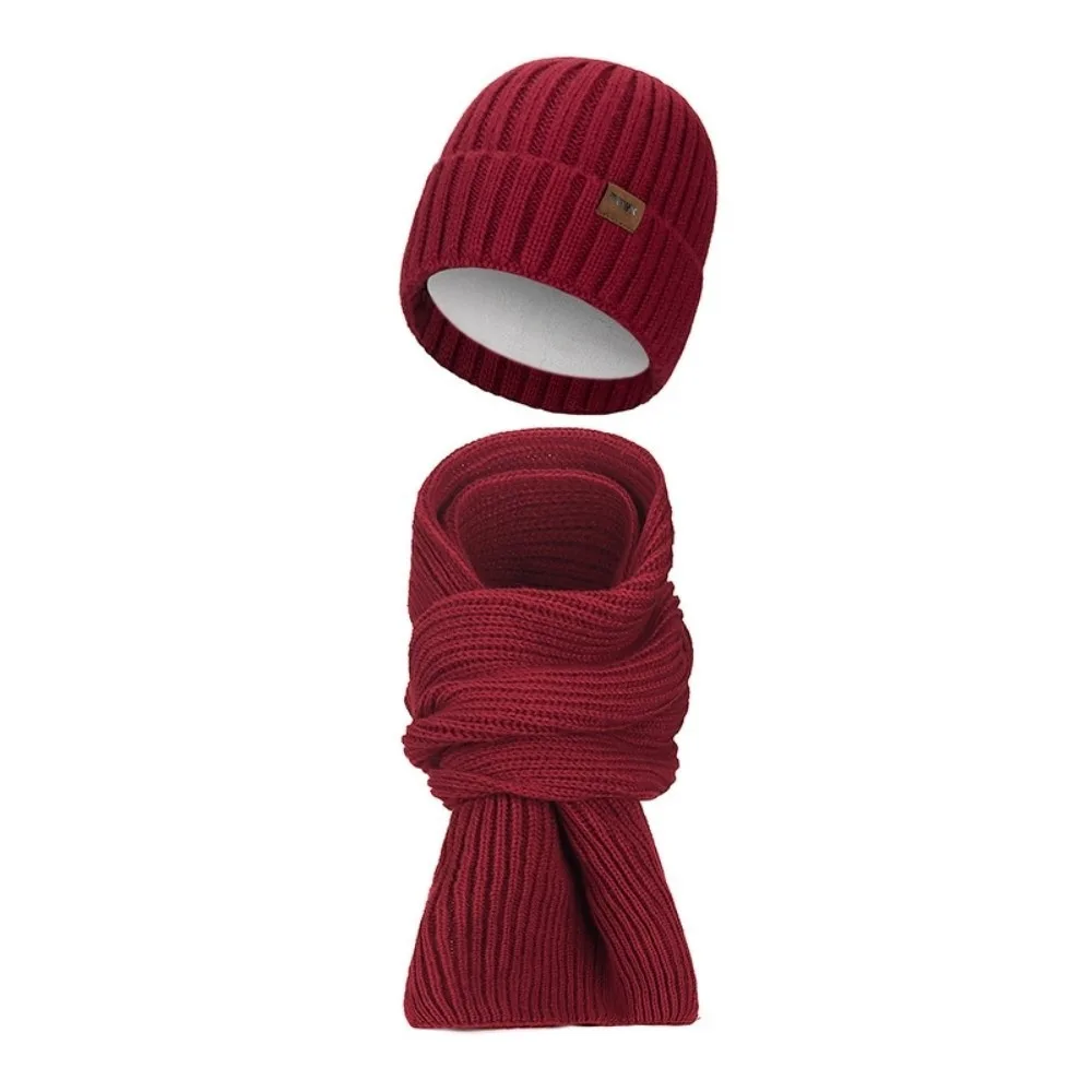 2Pcs Set Fashion Windproof Knitted Hat Scarf Plush Soft Men's Hat Simple Thicken Warm Scarf Outdoor