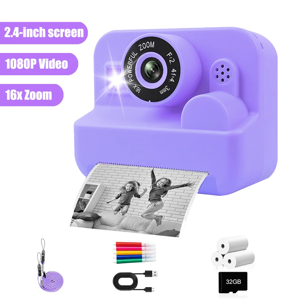 Kindercamera Instant Print Peutercamera's Thermische printcamera Verjaardagscadeaus Speelgoed voor jongen Meisje van 3-12 jaar met MP3-videogame