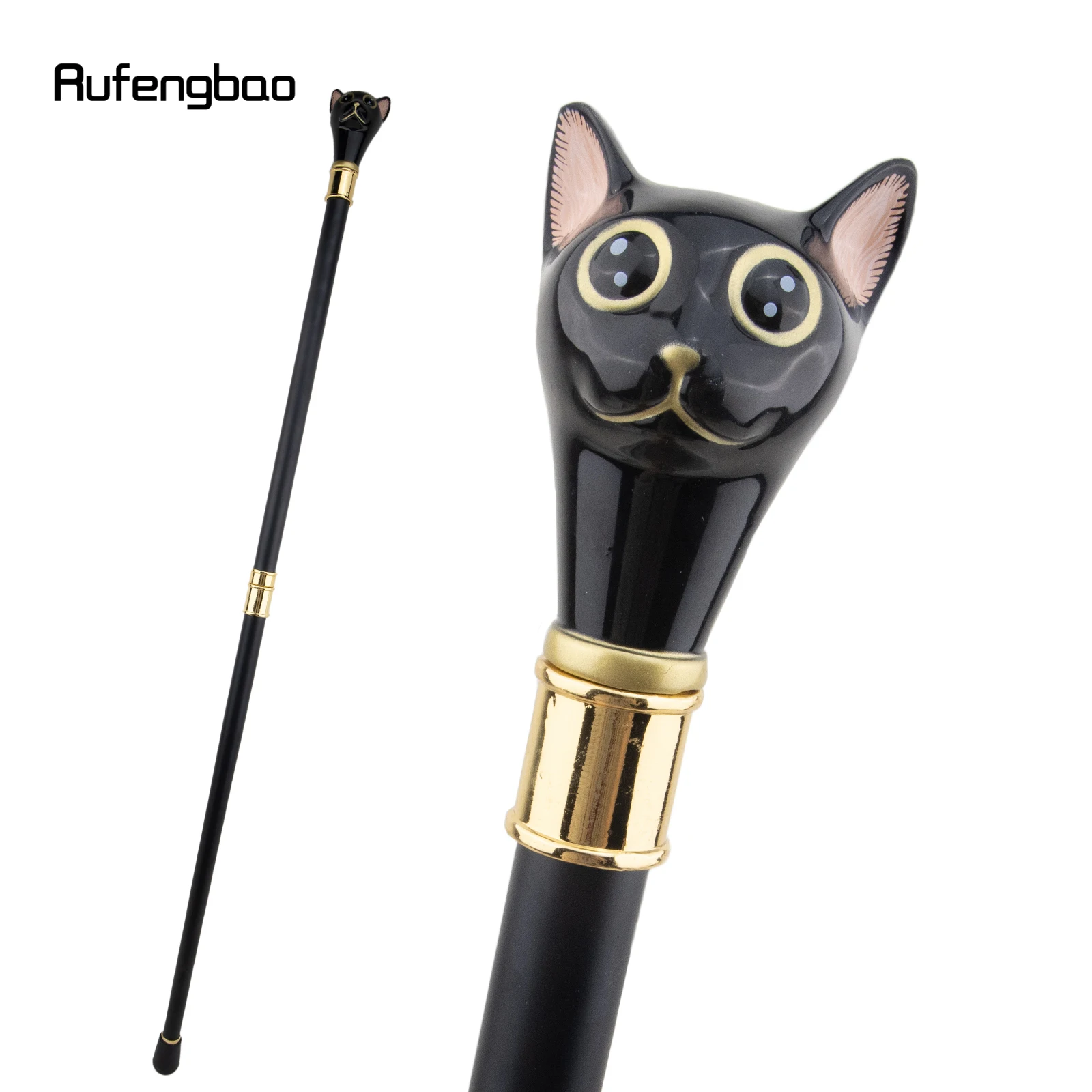 Bastón para caminar de gato dorado y negro, perilla Crosier, 93cm