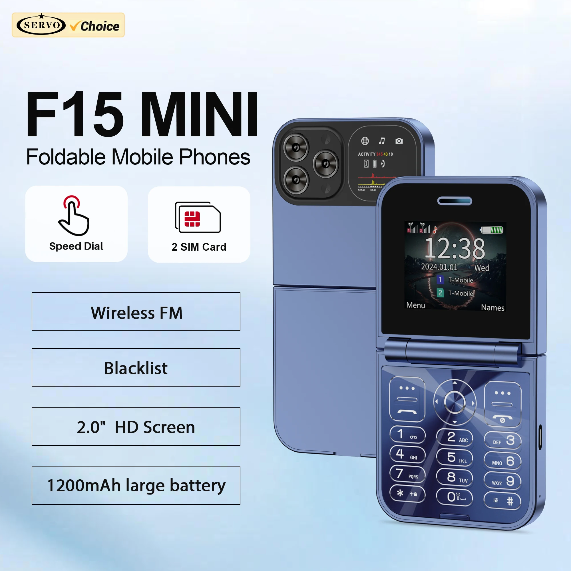 SERVO F15 미니 접이식 휴대폰 2G GSM 블랙리스트 매직 보이스 통화 녹음 스피드 다이얼 듀얼 SIM 플립 소형 버튼 휴대폰