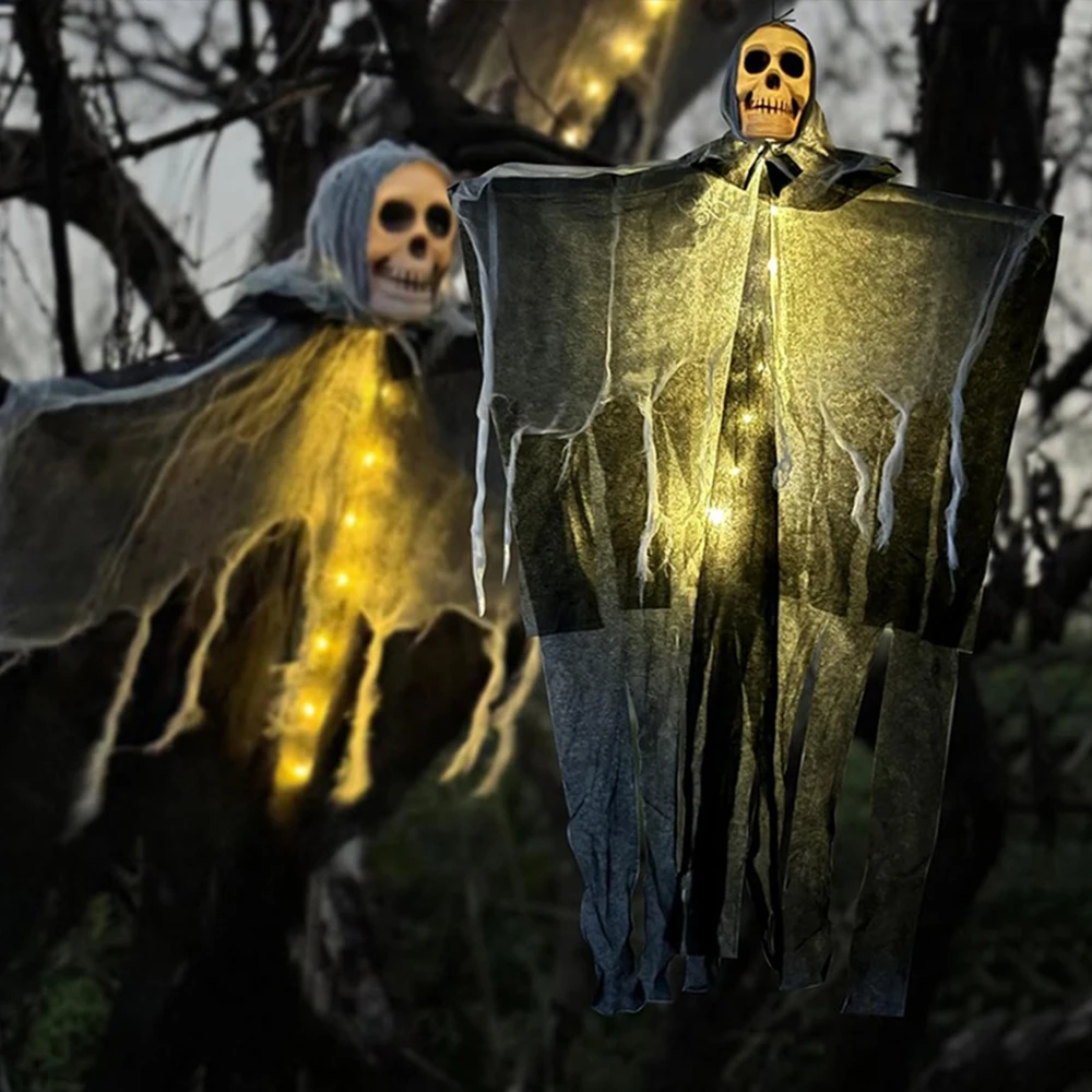 Halloween Incandescente Teschio Scheletro Garza Appeso Fantasma Casa Decorazione del giardino all'aperto Festa di Halloween Puntelli del fantasma horror