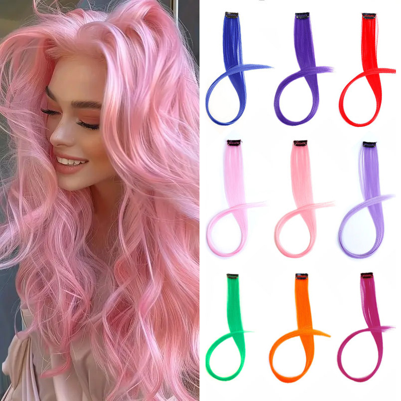 22 inch synthetische lange rechte clip in hair extensions hoge temperatuur haarstukken regenboogkleuren haaraccessoires voor vrouwen