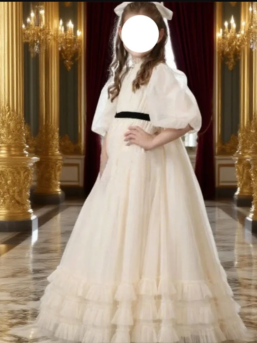Weißes, elfenbeinfarbenes Tüll-Blumenmädchenkleid für die Hochzeit, Perlen, Spitze, Prinzessin, Festzug, Geburtstag, bauschige Mädchenkleider
