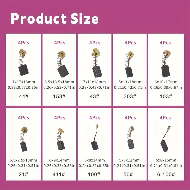 40 個カーボンブラシブラシ修理部品一般的な電気モーター用電気モーターグラファイトブラシ 10 種類