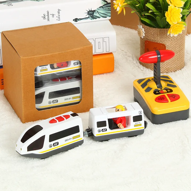 Ensemble de jouets de train électrique RC pour enfants, jouet à fente moulé sous pression, adapté pour voie ferrée en bois standard, batterie de chemin de fer, ensemble Trem de Noël