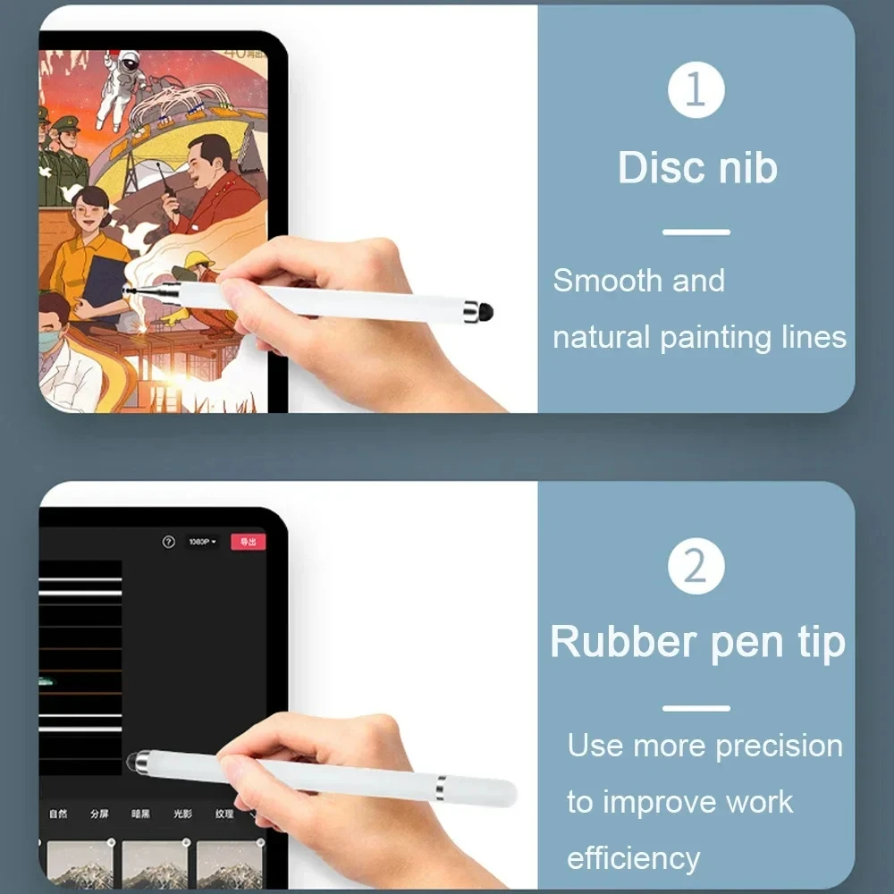 Lápiz óptico Universal para tableta 2 en 1, doble cabezal, alta sensibilidad, punta reemplazable, dibujo, lápiz táctil para teléfono inteligente