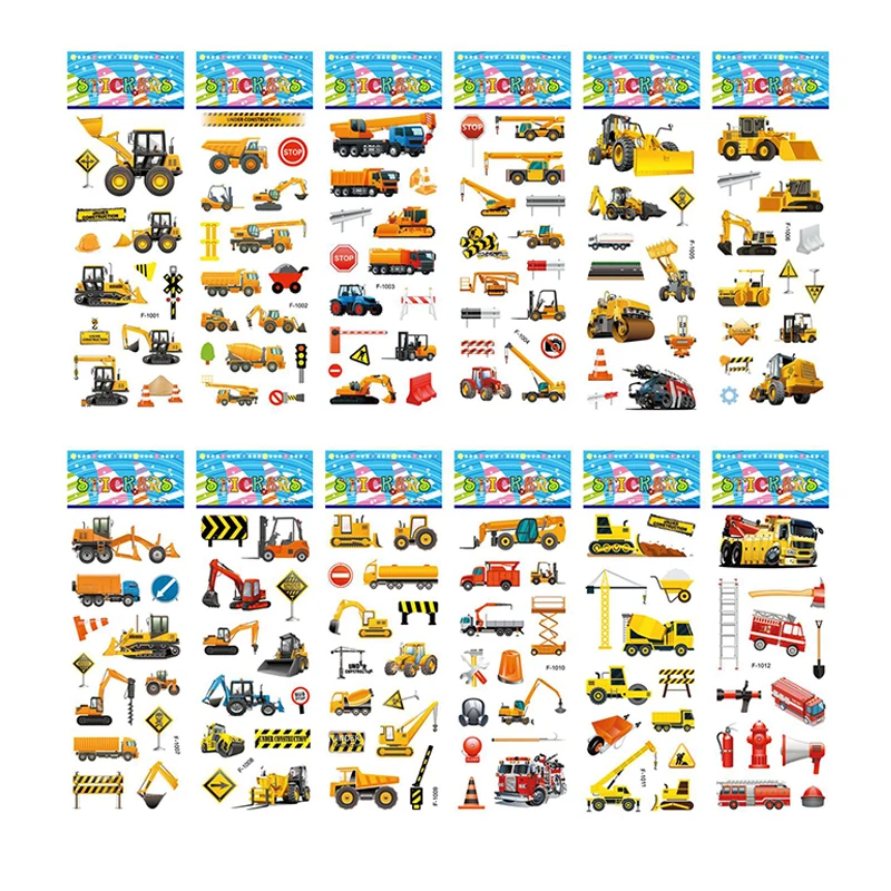 子供のための3D印刷されたステッカー,漫画の車,ショベル,子供のおもちゃ,ギフト,10ユニット
