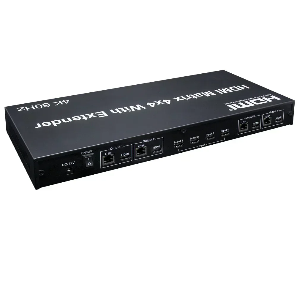 Matriz HDMI 4K 60Hz 4x4 con extensor a través de Cable Ethernet Cat5e Cat6 Rj45 divisor de interruptor de vídeo 60m 120m receptor Rj45 opcional