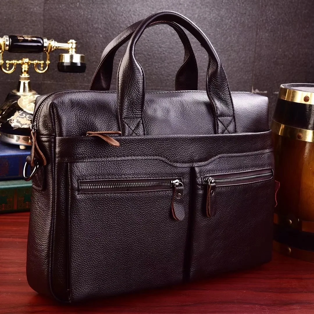 Nuova valigetta da uomo in vera pelle Borsa a tracolla Borsa per computer in pelle di vacchetta Borsa a tracolla da 15 pollici di grande capacità