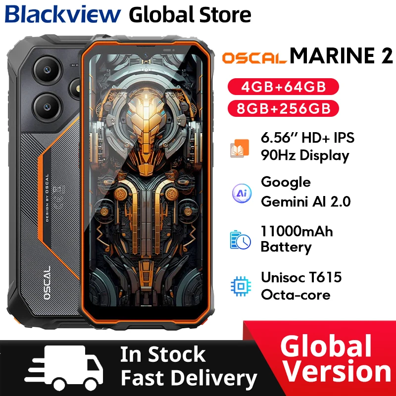 Blackview MARINE 2 Smartphone resistente Pantalla HD + IPS 90Hz de 6,56 pulgadas 11000mAh Android 15 NFC Cámara de 16MP 8GB 256GB Teléfono móvil