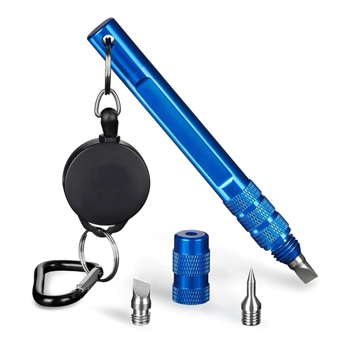 A71P Apontador de ranhuras para tacos de golfe 3 em 1, ferramenta de limpeza de tacos de golfe com cabeças substituíveis e mosquetão retrátil