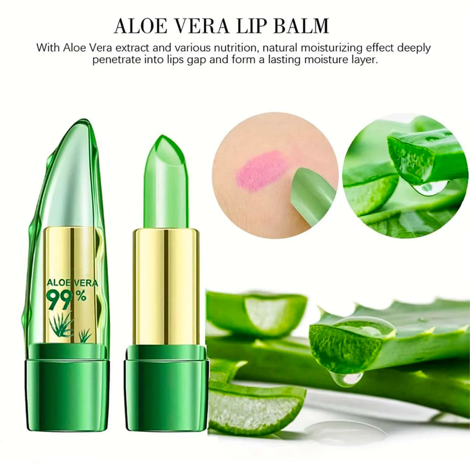 Aloë Vera kleurveranderende lippenstift – Hydraterende, langdurige, gladde textuur, niet-irriterende, gecertificeerde, hydraterende lippenbalsem
