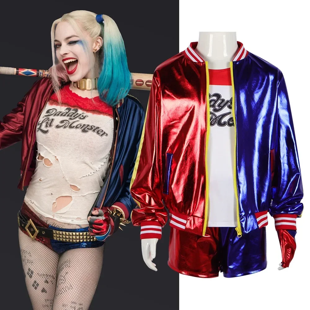 Robe Anime pour adultes, Costume pour femmes, perruque Quinn pour filles, t-shirt, veste Joker, Costume di Halloween,