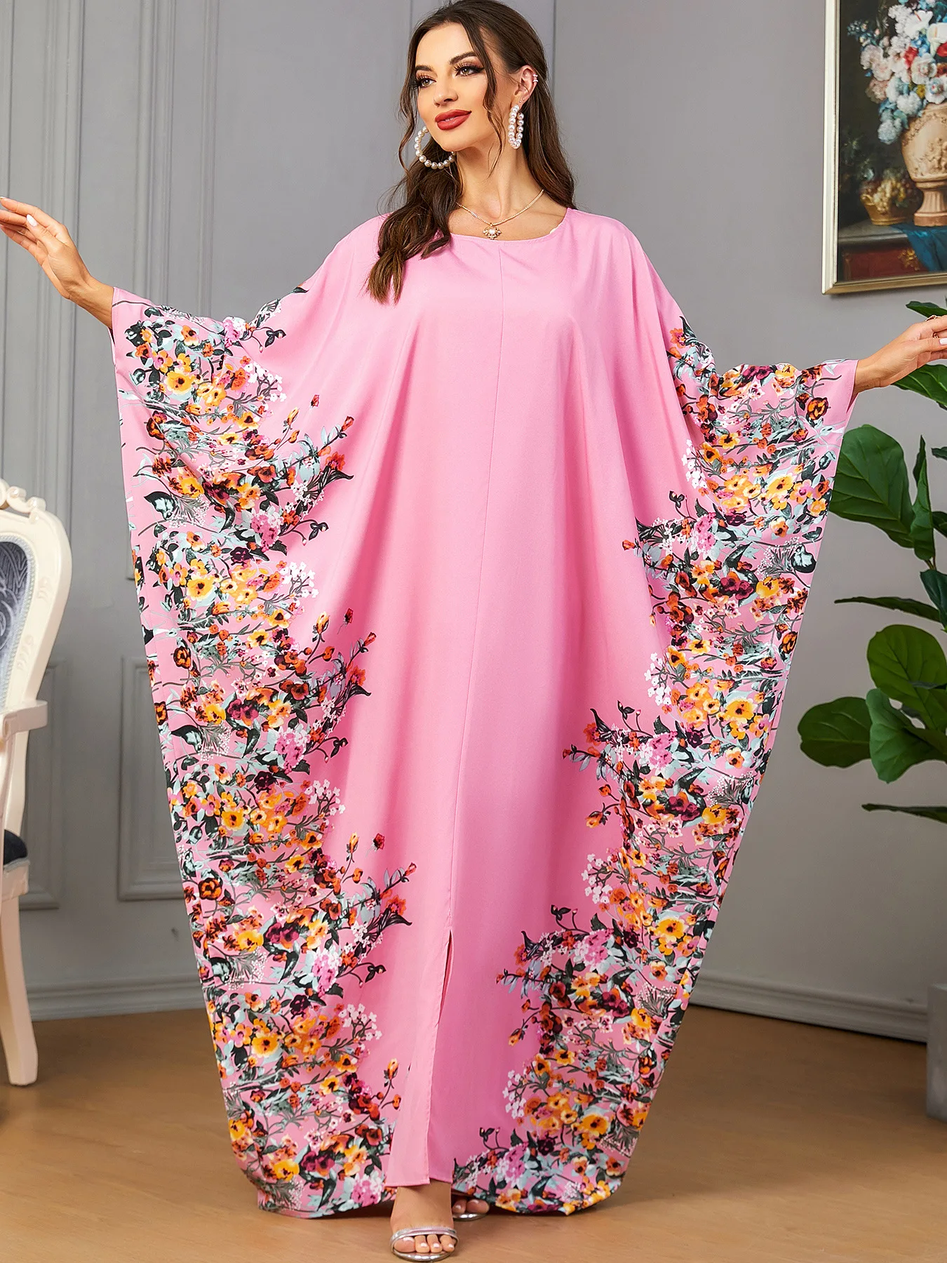 Vestido de fiesta musulmán Eid para mujer, túnica larga con estampado de Ramadán, Abaya, manga de murciélago, caftán marroquí, Largos, Dubái, Jalabiya, 2024