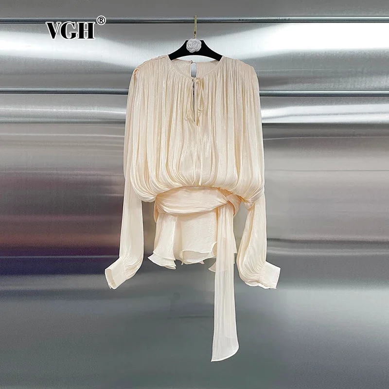 VGH Lose Feste Bluse Mit Band Kleider Für Frauen V-ausschnitt Langarm Verstärktes Spitze Up Süße Stil Kleid Weibliche Kleidung Herbst