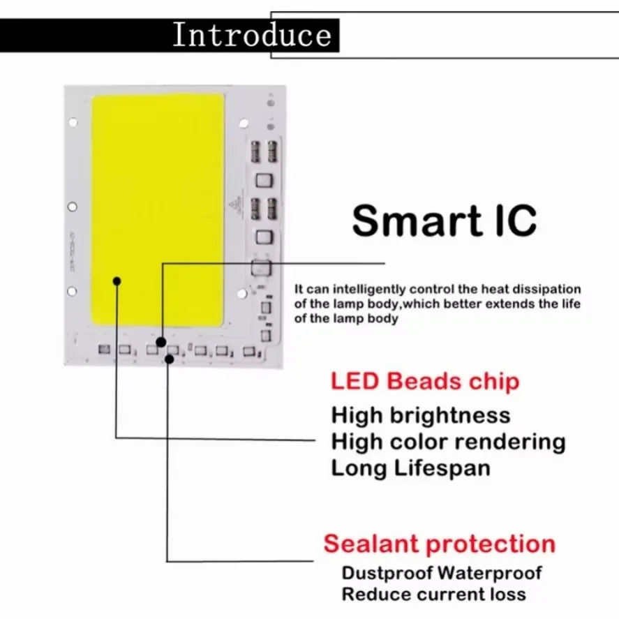 LED COB Chip 200W 100W 150W 220V 200-240V Smart IC No Need Driver LED Lamp for Flood Light Spotlight DIY Lighting Light Source