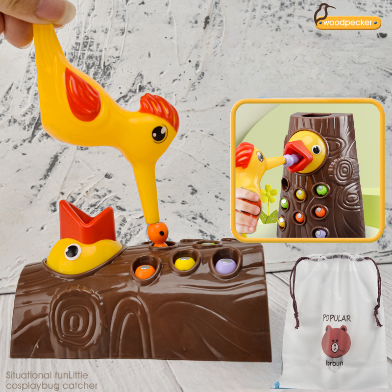 Woodpecker 낚시 곤충 잡기 장난감, 작은 게임 새 곤충 잡기, 자기 퍼즐, 조기 교육 훈련, 운동 장난감