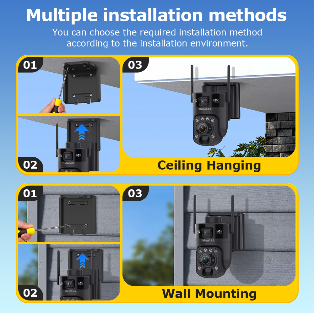 SHIWOJIA 6K 12MP 4G SIM Solar Battery Security Camera 60X ZOOM 360° View Outdoor WIFI PTZ IP Camera PIR Human Tracking UBOX APP