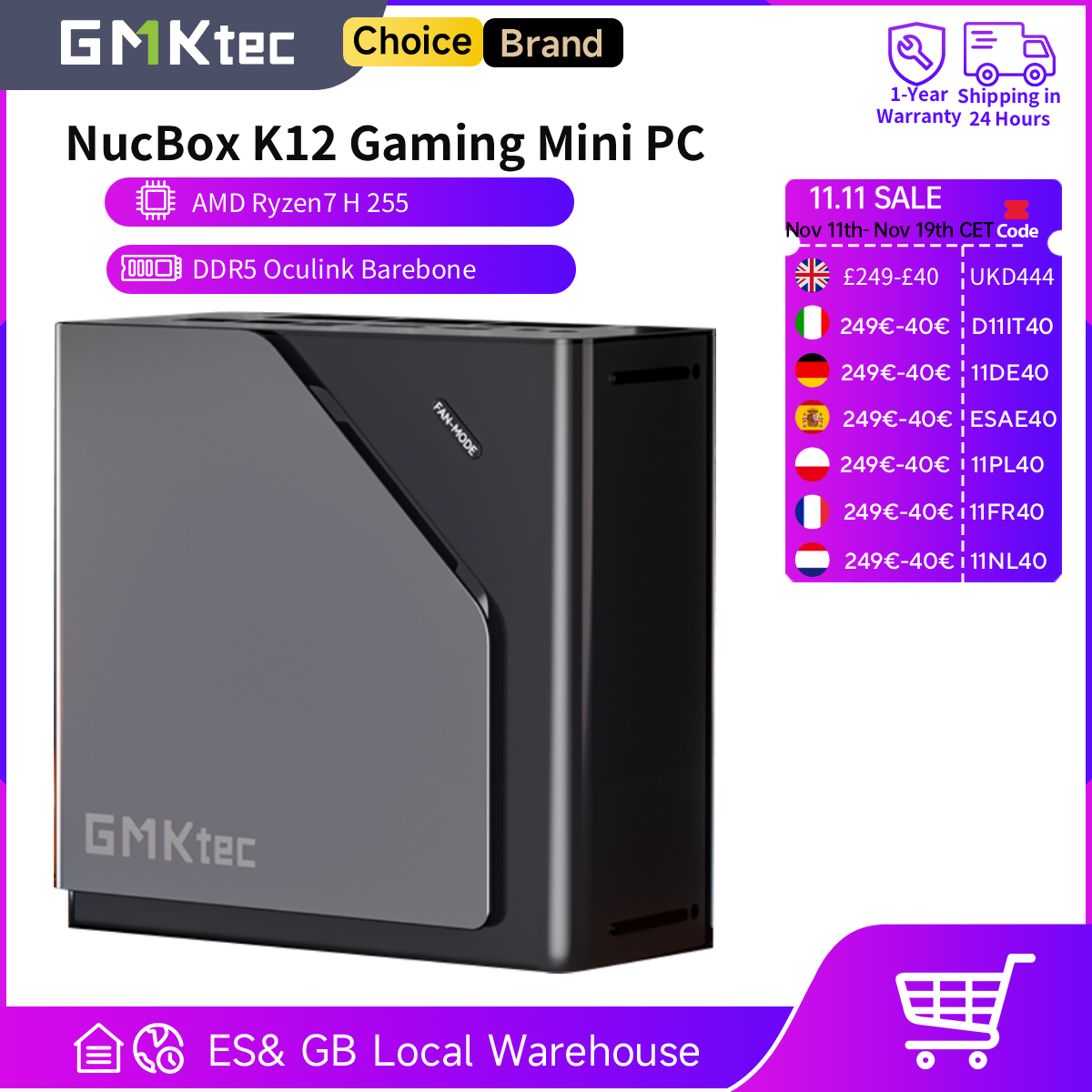 GMKtec NucBox K12 Mini PC para juegos AMD Ryzen7 H 255 (actualizado 8745HS) DDR5 Oculink Barebone NO RAM NO ROM Computadora de escritorio WIFI6E