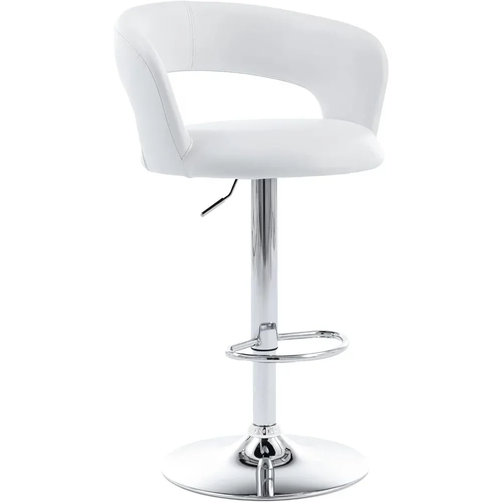 Wide Bar Stool, Modern PU Leather Swivel Adjustable Barstool with Hollow Back and Arms