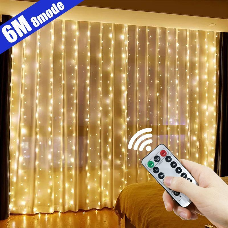 Cortina de luces USB, guirnalda de luces para árbol de Navidad, decoración para dormitorio y hogar, 8 modos