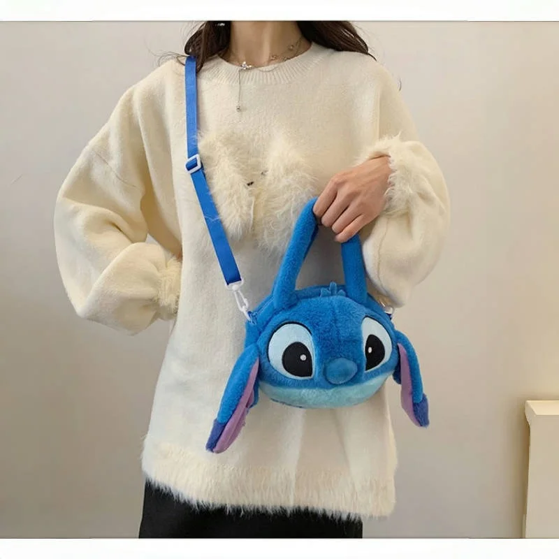 Borsa a tracolla in morbido peluche Disney Stitch Borsa a tracolla stile coreano carino con tracolla regolabile Kawaii Anime Regalo di medie dimensioni per le donne