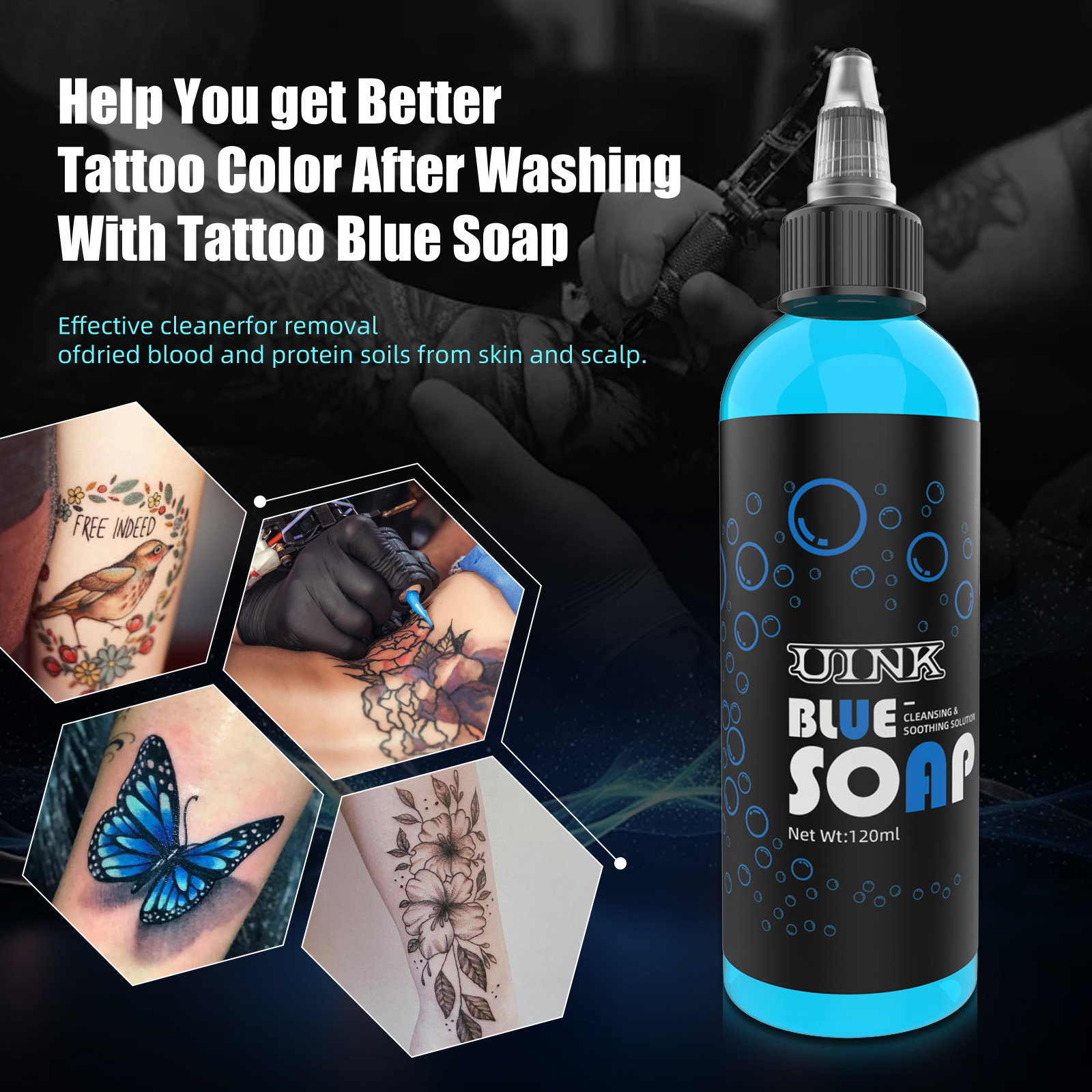UINK Tattoo Blue Soap 120 ml Herramienta de limpieza de tatuajes con bote de espuma Kit de tatuaje adecuado para principiantes de tatuajes y artistas de tatuajes